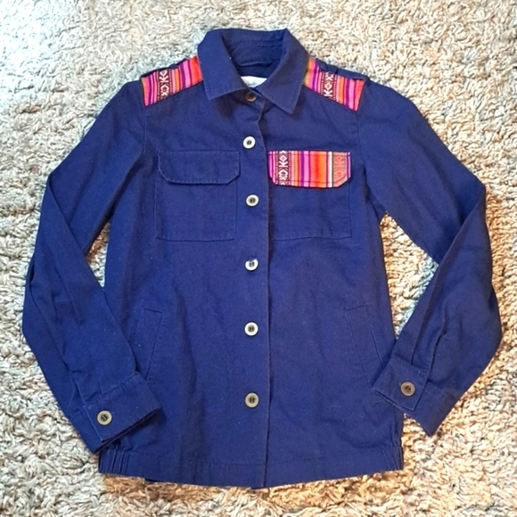 Denim&Co Jackets & Blazers - Denim Co | Blue & pink cute patterned Light womens utility jacket